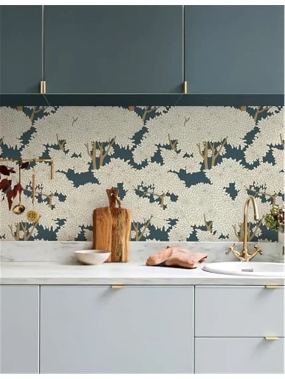 Peel Stick Wallpaper Forest Tree Wallpaper Vinyl Wall Covering Blue Nature